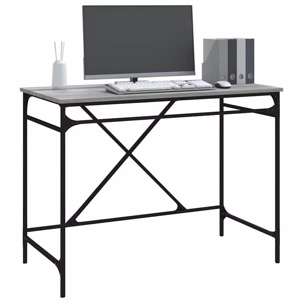 Berkfield Home Grey Sonoma Computer Desk with Iron X-Frame, W/D/H: 100 x 50 x 75 cm – 3