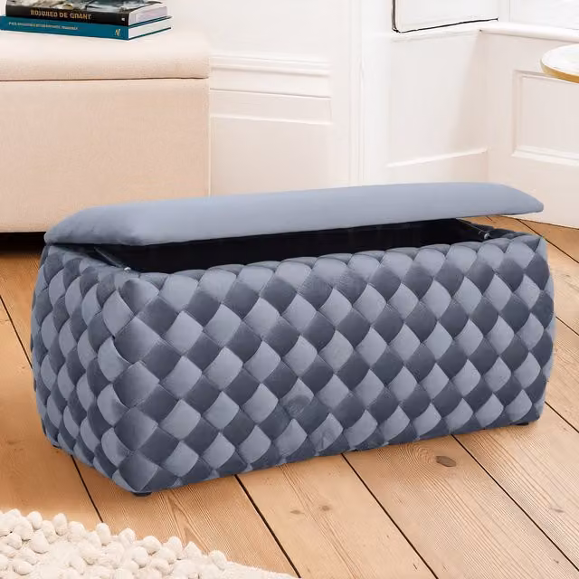 Artemis Home Plumeo Large Velvet Storage Ottoman in Grey
