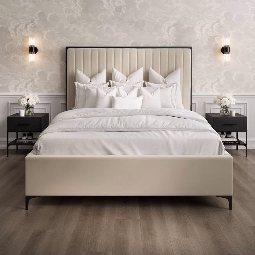 Lemon Pavilion Furniture Berkeley Super King Size Bed Frame in Beige Velvet and Metal with Lift Up Base, W/D/H: 200 x 199 x 62.5 cm – 2