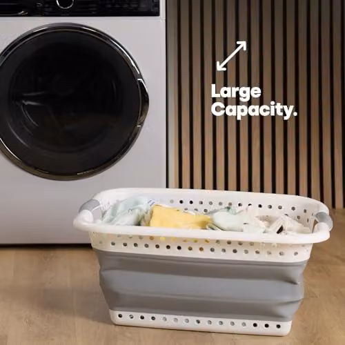 LIVIVO Collapsible 58L Laundry Basket with Handles, Grey – 5