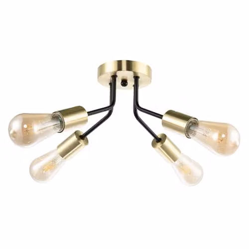 Happy Homewares Vintage Industrial Ceiling Light Fitting in Gold/Brass and Black, W/D/H: 18 x 36 x 36 cm – 1