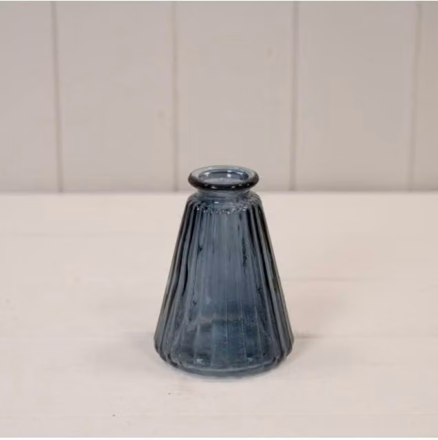 KDMD Blue Vintage Ribbed Glass Bottle