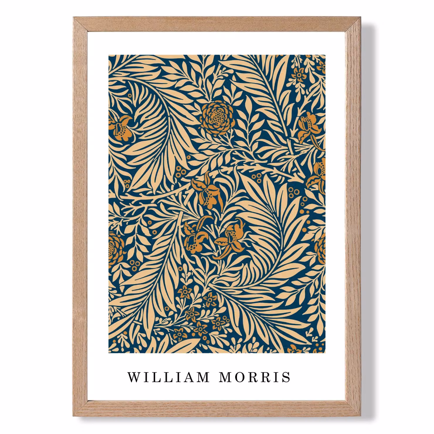 ARTZE Vintage William Morris Larkspur Floral Art Print in Blue and Beige with Oak Wood Frame, A2 – 2
