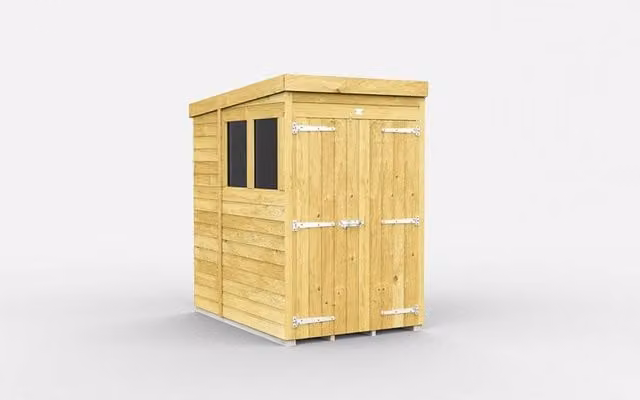 Buttercup Farm Brown Pent Shed with Double Doors and Windows, W: 127 cm, D: 214 cm, H: 201 cm – 1