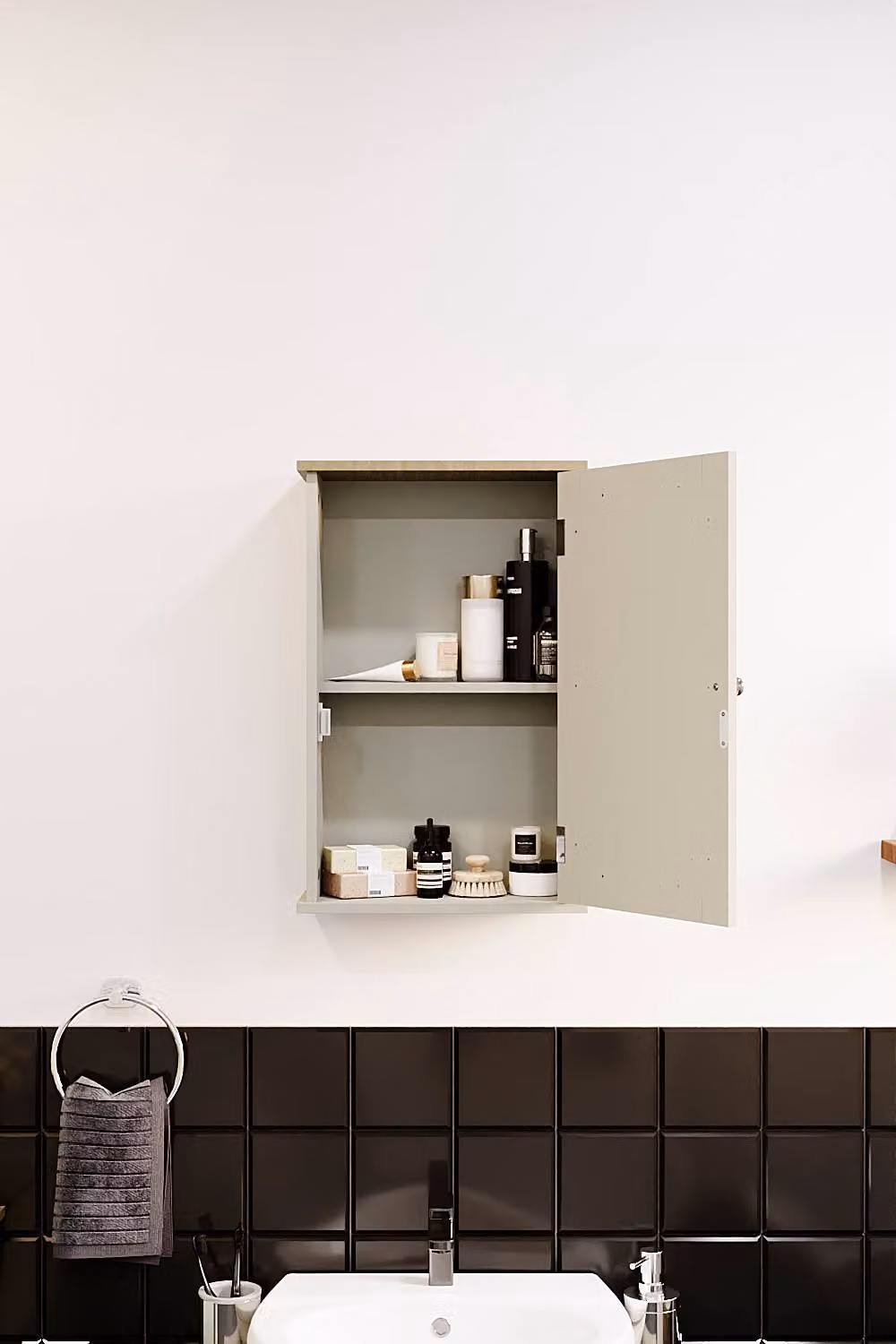 HD Designs Priano Grey Mirrored Wall Cabinet with Internal Shelf Storage – 4