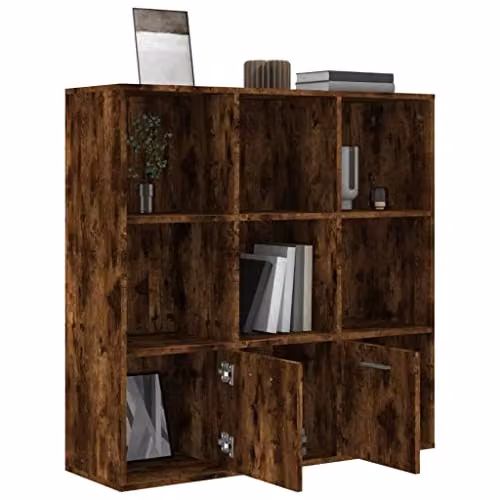 vidaXL Modern Smoked Oak Book Cabinet, Freestanding Brown Engineered Wood Book Stand with Hinged Doors and Internal Shelves for Home, Office or Living Room – 5