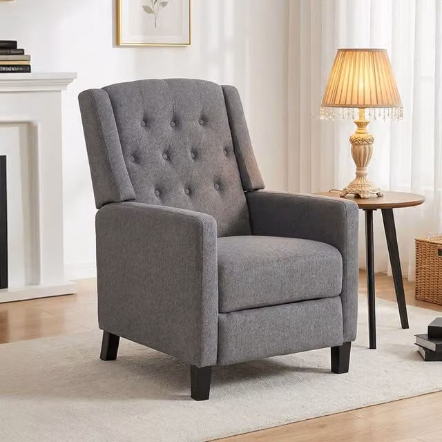 Livingandhome Grey Fabric Single Upholstered Pushback Recliner Armchair