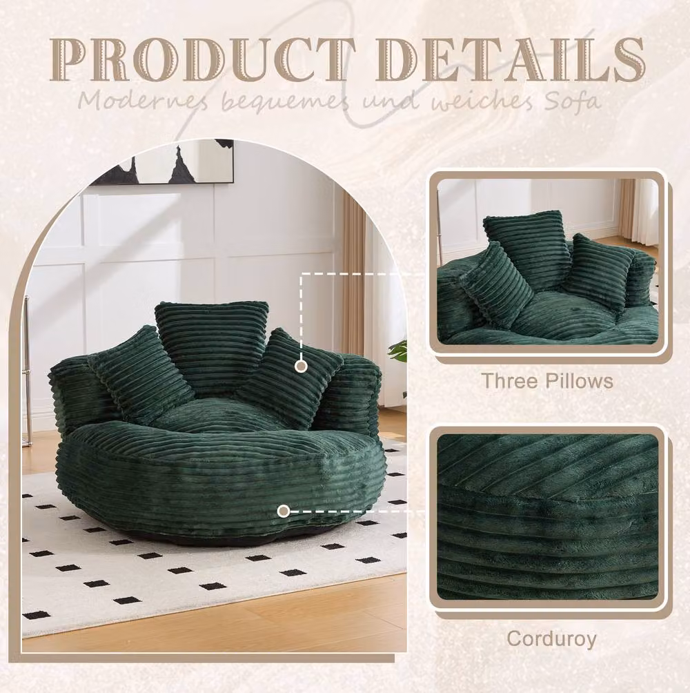 STILVORA Bean Bag Chair with Armrests and 3 Pillows in Green – 4