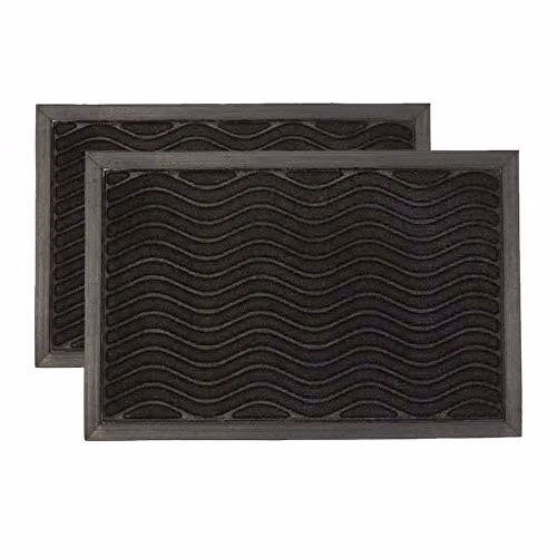 Nicola Spring Heavy Duty Door Mats, Black Waves, Pack of 2, W: 60 cm, D: 40 cm