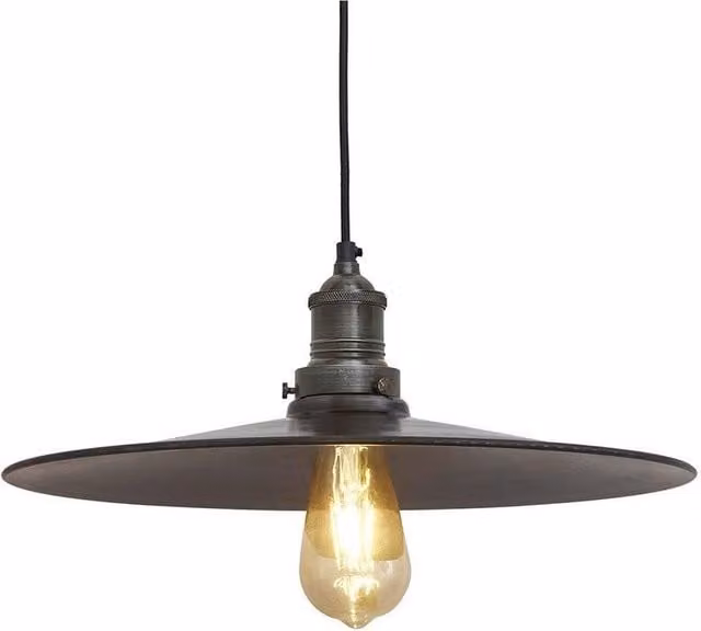 Industville Brooklyn Flat Pendant Light in Grey and Black Metal, Diameter: 38.1 cm