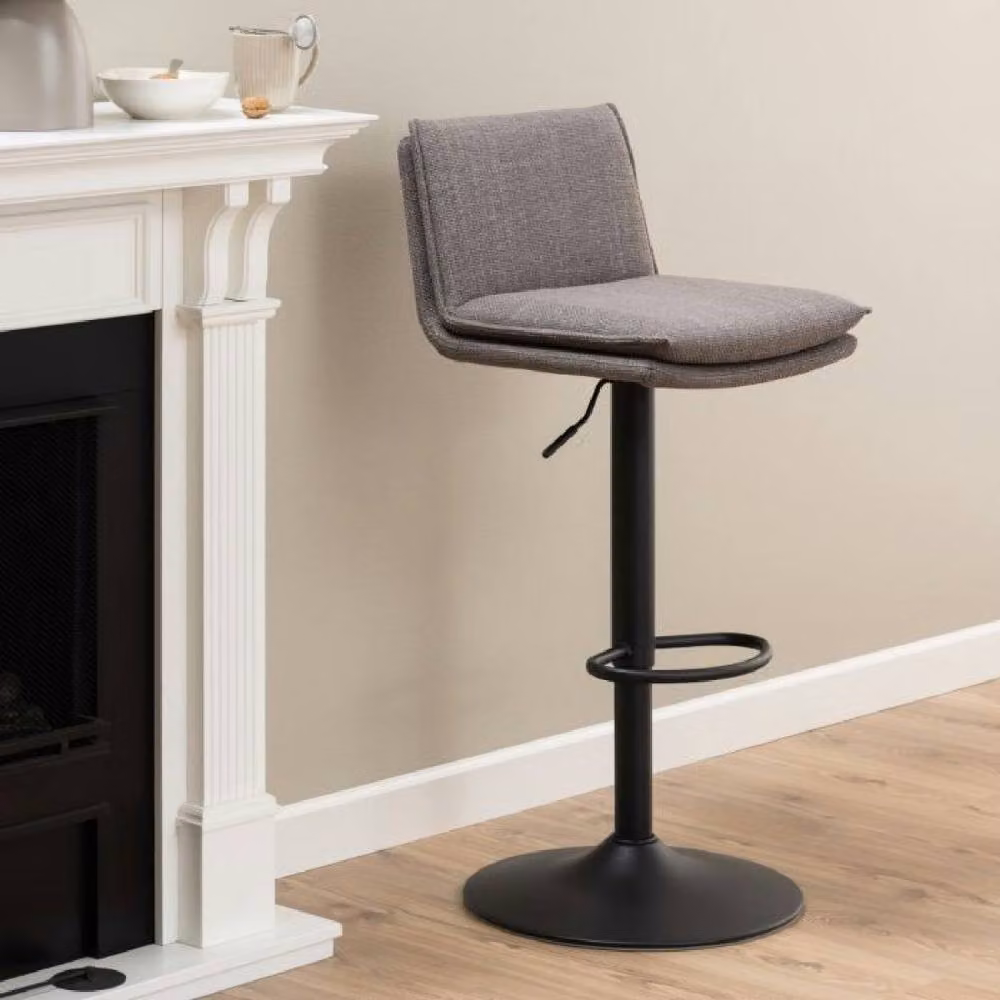 netfurniture Kensington Swivel Bar Stool in Light Grey-Brown Fabric with Metal Frame – 3