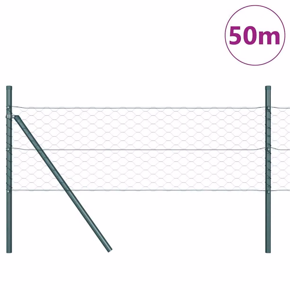 Berkfield Home Green Powder-Coated Steel Hexagon Fence, 1 x 50 m – 2