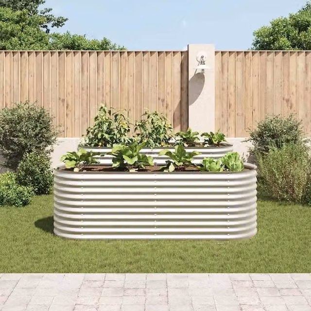 Berkfield Home Garden Galvanised Steel Raised Bed in Silver, W/D/H: 240 x 80 x 81 cm – 1