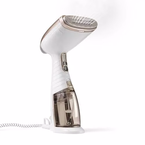 Conair Turbo Extreme Steam Handheld Clothes Steamer in White and Transparent with Brush Attachment