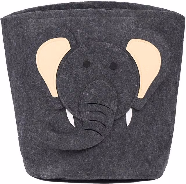 OHS Elephant Felt Toy Storage Basket with Handles, Grey