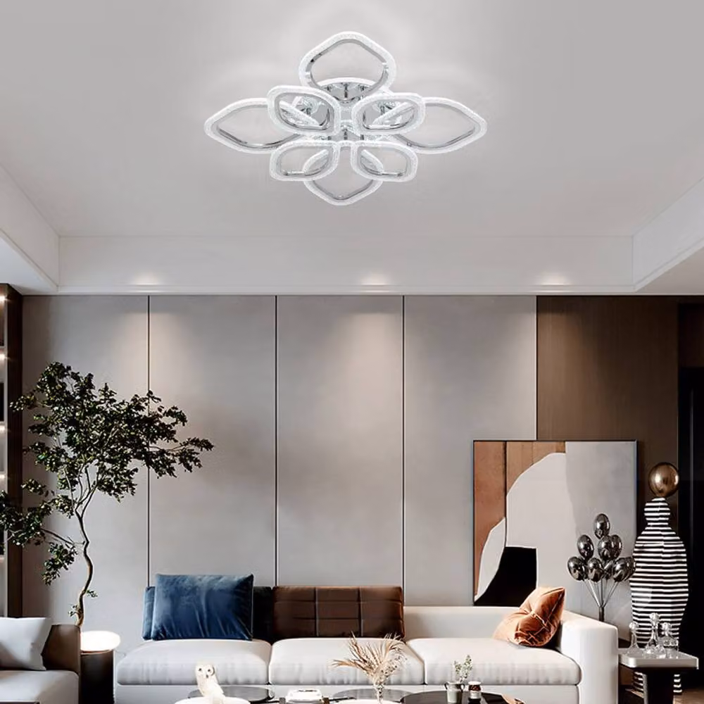 NIVOR LED Leaf Ceiling Light, 100W Dimmable Flush Mount with Remote Control in Silver and Chrome – 2