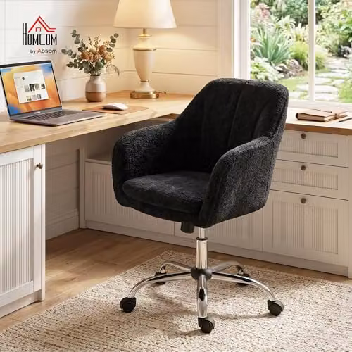 HOMCOM Modern Black Fabric Task Chair for Home Office and Bedroom, W/D/H: 63 x 64 x 96 cm – 2