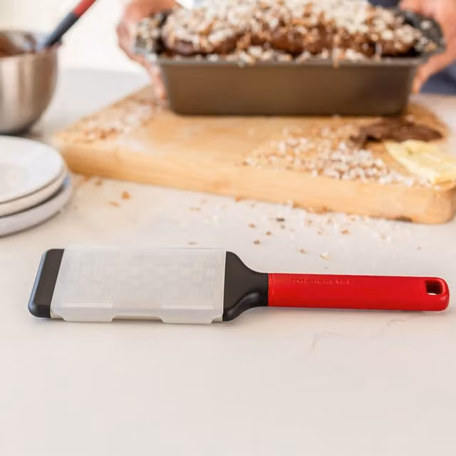KitchenAid Fine Rectangular Grater in Red and White, Stainless Steel with Non-Slip Base and Dishwasher Safe