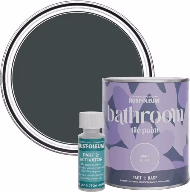 Rust-Oleum Matt Finish Bathroom Tile Paint in Black Sand, 750ml, Black
