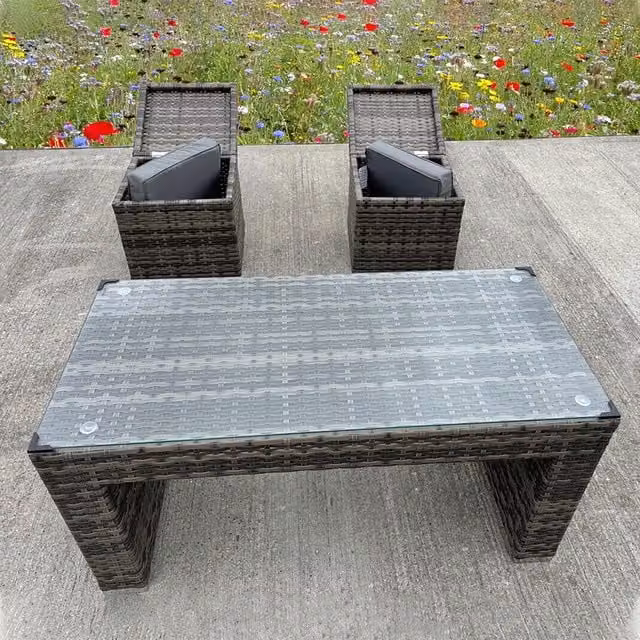 UK Leisure World Modern Grey Rattan Wicker Garden Patio Coffee Set with Single Chairs and Stools