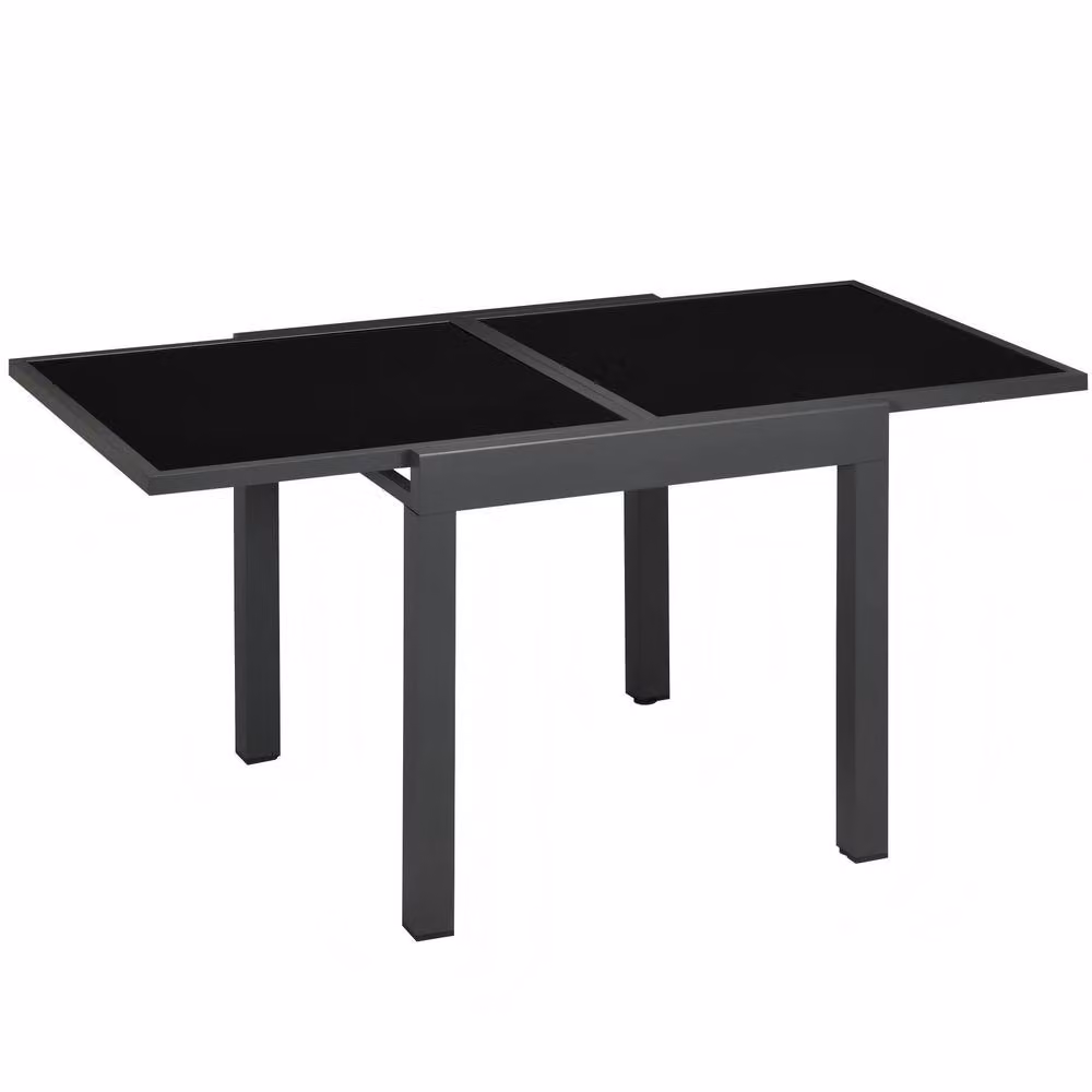 STILVORA Extendable Outdoor Dining Table in Black Metal and Glass – 3