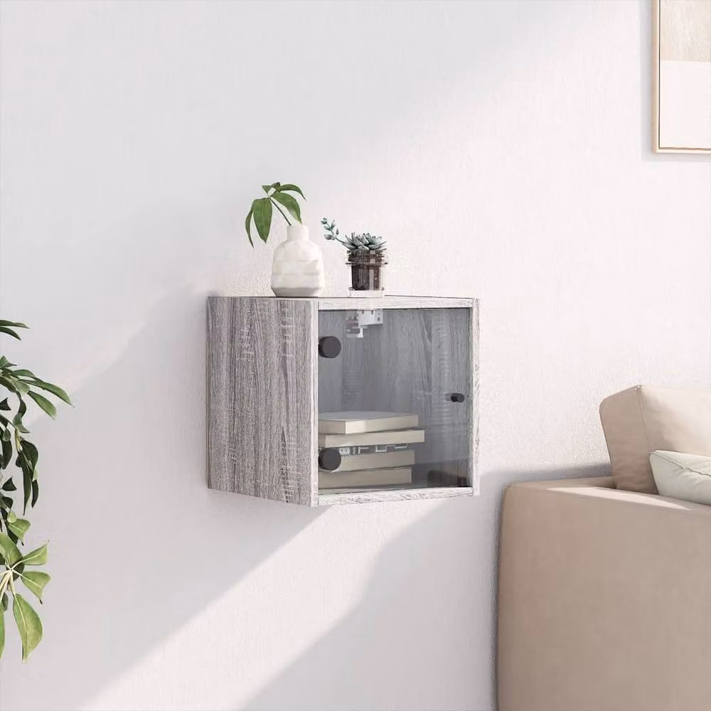Berkfield Home Bedside Cabinet with Glass Door in Grey Sonoma, W/D/H: 35 x 37 x 35 cm – 2