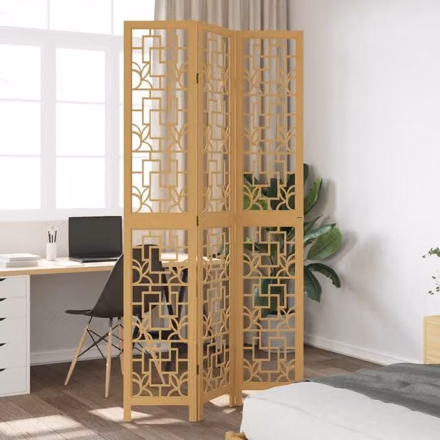 Berkfield Home 3-Panel Brown Solid Wood Paulownia Room Divider – 1