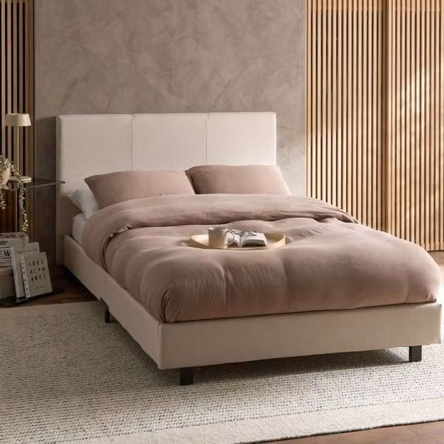 Wyld and Coco Astra Upholstered Small Double Bed Frame in Beige, W/D/H: 120 x 200 cm – 1