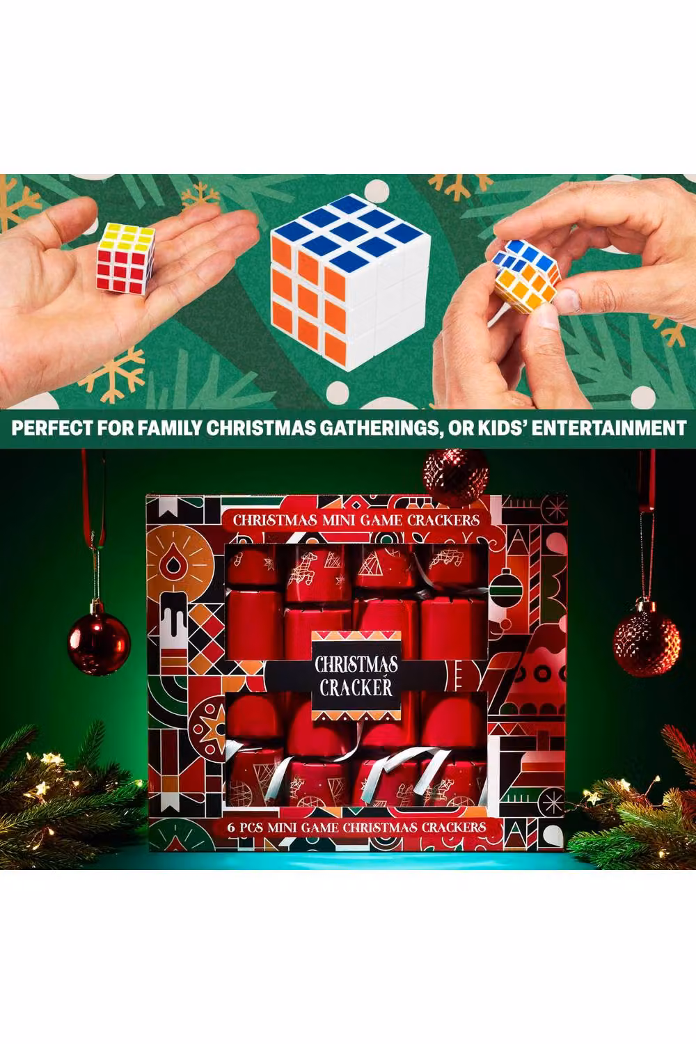 KreativeKraft Christmas Crackers Pack of 6 with Mini Games or Wind Up Toys in Red and Multicolour – 8