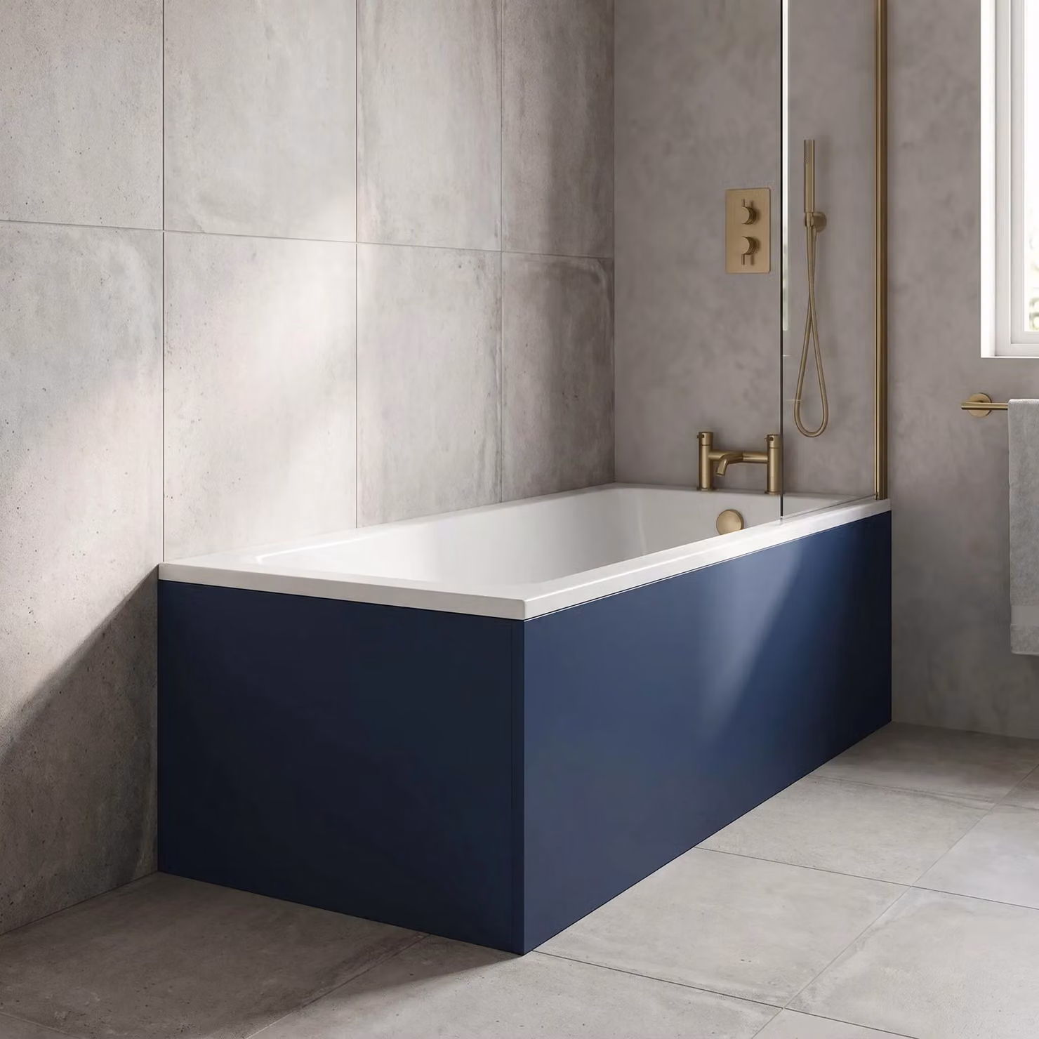 Balterley Edge Power L Shape Square End Bath Panel in Matt Midnight Blue, 1700mm – 4