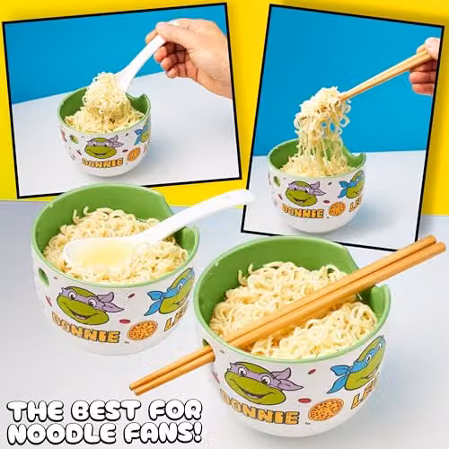 Get Trend Teenage Mutant Ninja Turtles Ramen Bowl Set, Multicolour Ceramic Bowl with Spoon and Bamboo Chopsticks, 600ml – 4