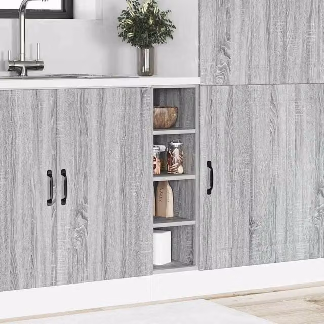 Berkfield Home Grey Sonoma Modern Kitchen Base Unit with Hinged Doors and Internal Shelves, W/D/H: 20.0 x 44.5 x 81.5 cm – 1