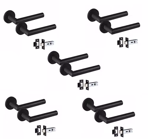 Golden Grace Mitred Door Handles on Round Rose, 5 Pairs, Matt Black – 1