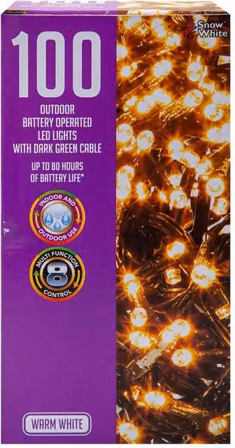 VFM e-Store Warm White Christmas String Lights with 100 Bulbs in White