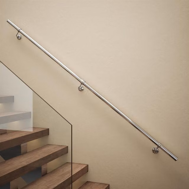 Rothley Polished Stainless Steel Stair Hand Rail Kit, Silver, 2.4m