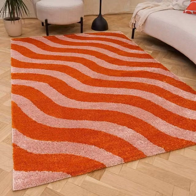 THE RUGS Joli Wavy Soft and Dense Pile Living Room and Bedroom Rug in Orange, W: 120 cm, D: 170 cm