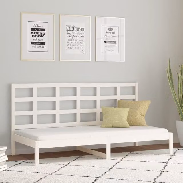 Berkfield Home White Solid Wood Pine Day Bed W/D/H: 80 x 200 cm