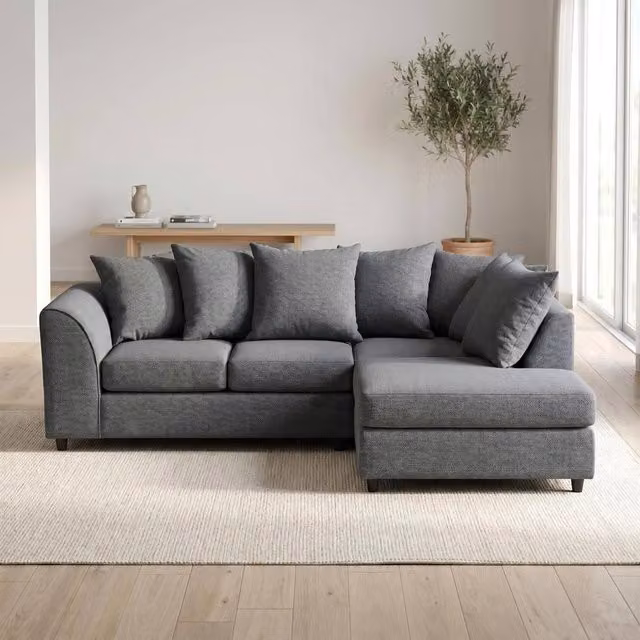 Abakus Direct Harriet Relaxed Linen Right Facing Corner Sofa with Chaise and Scatter Cushions in Charcoal Grey – 1