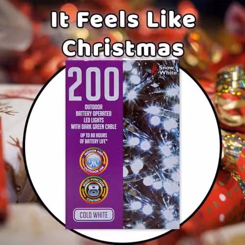 VFM e-Store Christmas Cold White String Lights with 200 Bulbs and 12m Length plus 50cm Lead – 8