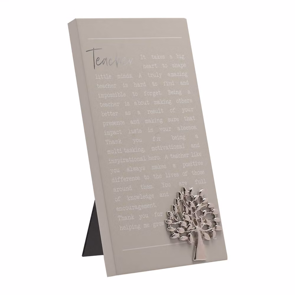 Moments Thank You Teacher Freestanding Metal Plaque in Grey and Silver – 2