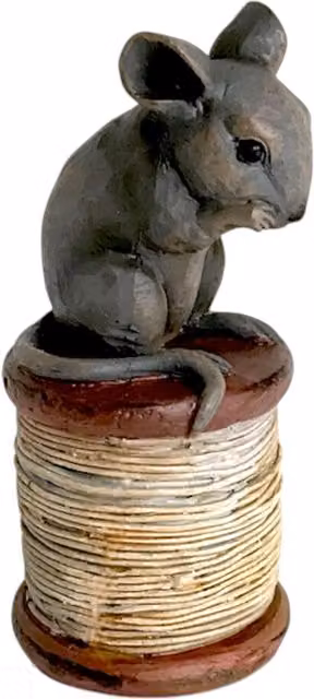 Animal Crackers Mouse on Cotton Reel Figurine in Grey and Multicolour