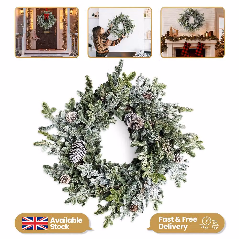 Shatchi Green Cypress Pine Wreath with Pine Cones, Diameter: 60 cm – 2
