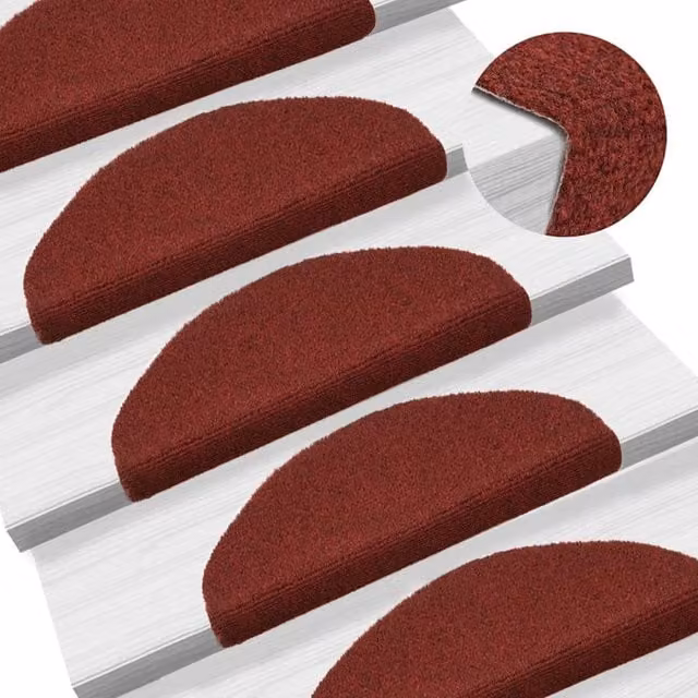 Berkfield Home 15 Piece Self-adhesive Needle Punch Stair Mats, Red, W/D/H: 65 x 21 x 4 cm