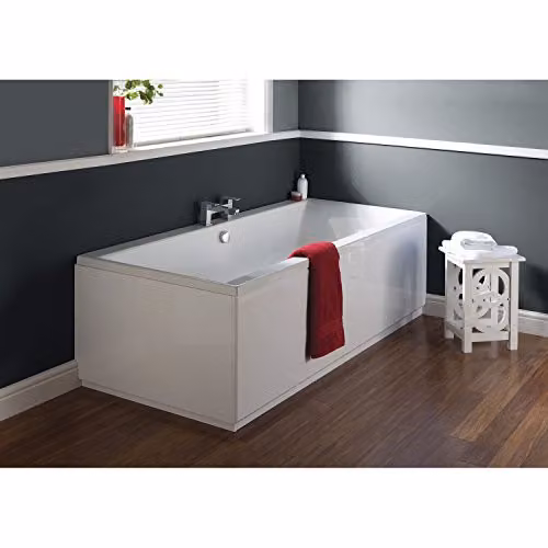 Nuie Asselby Double Ended Rectangular Free Standing Acrylic Bath, White, W/D/H: 180 x 80 x 40 cm – 2
