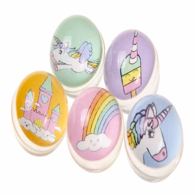 LG-Imports Pack of 50 Multicolour and White Unicorn Bouncy Balls, 32mm Diameter