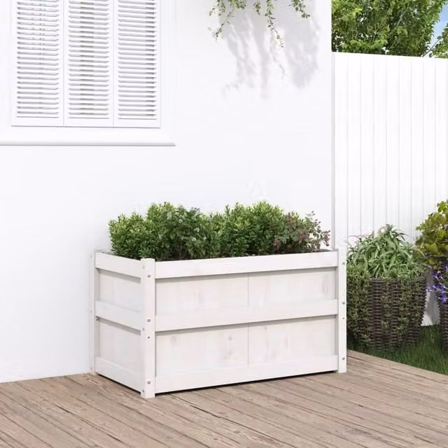 Berkfield Home White Solid Wood Pine Garden Planter W/D/H: 90 x 50 x 50 cm