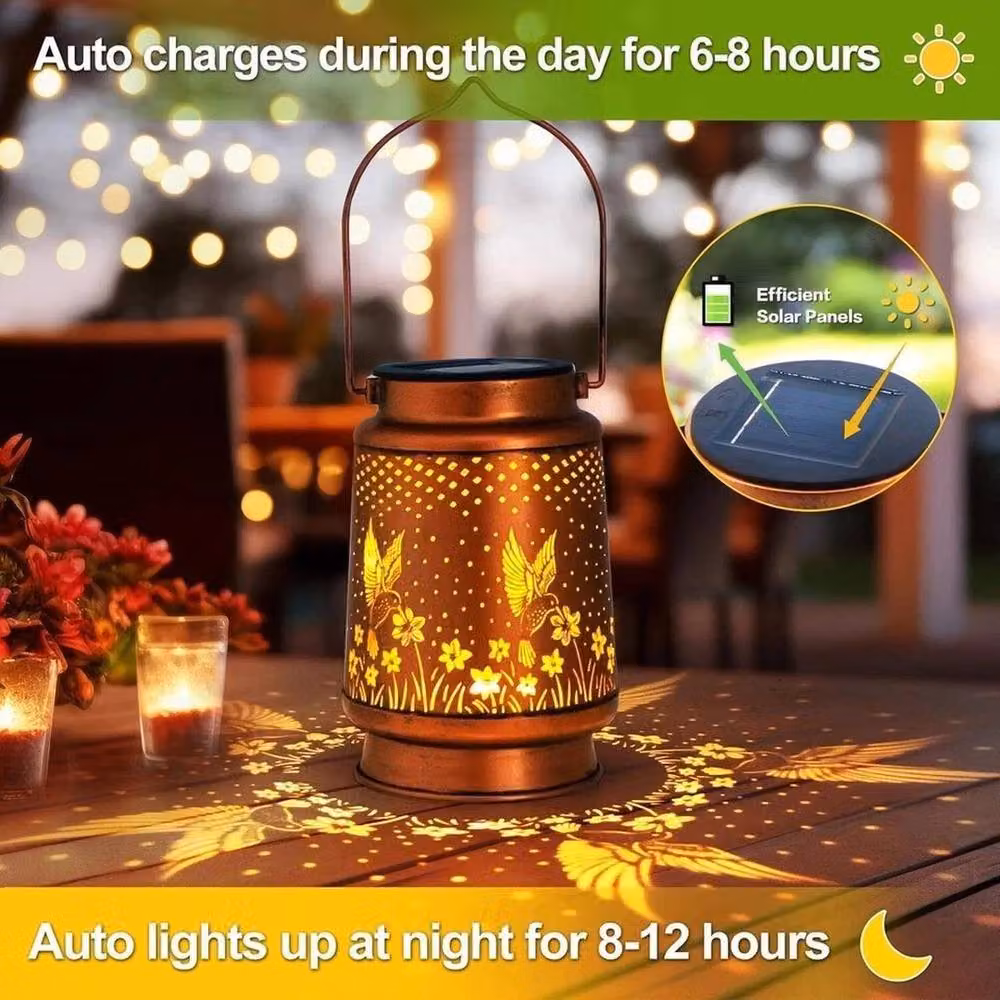 FLAVORA 2-Piece Hummingbird Metal Solar Hanging Lanterns in Copper with Warm White Light – 4