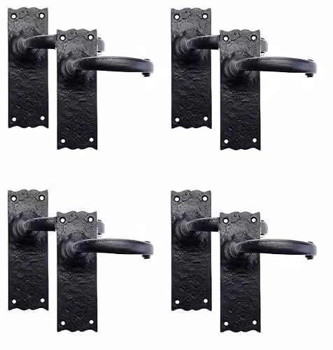Golden Grace Antique Plain Latch Door Handles, Matt Black, 150mm, 4 Pairs