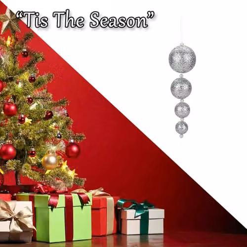 VFM e-Store Silver Christmas Bauble Hanging Tree Ornaments, Pack of 4, W/D/H: 31 x 9.2 x 9.2 cm – 6