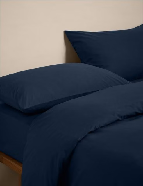 M&S Navy Blue Cotton Rich Percale Duvet Cover Set, 180 x 200 cm